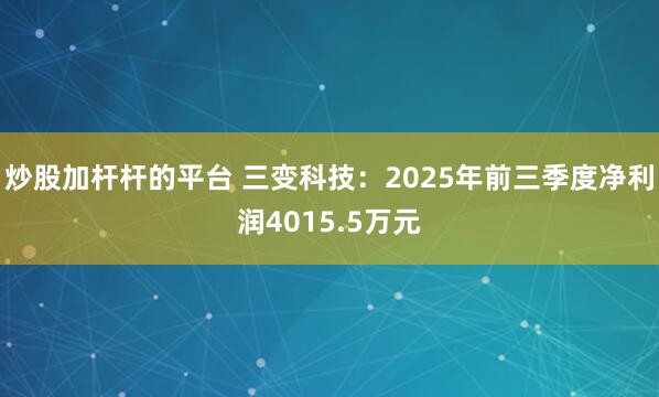 炒股加杆杆的平台 三变科技：2025年前三季度净利润4015.5万元